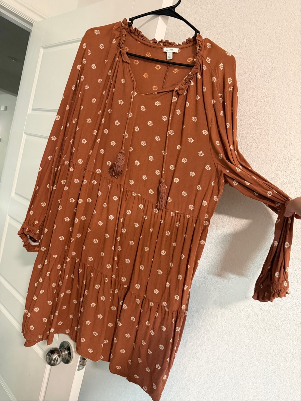 dip Rust Floral Tiered Mini Dress with Tassel Tie